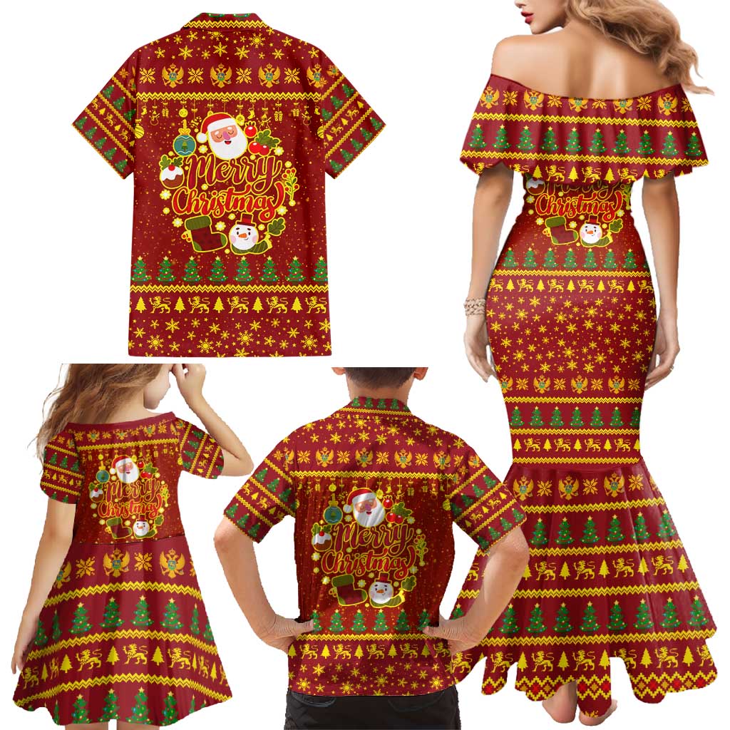 Montenegro Christmas Family Matching Mermaid Dress and Hawaiian Shirt with Red-Gold Theme, Double-Headed Eagle, and Santa Motif - Wonder Print Shop