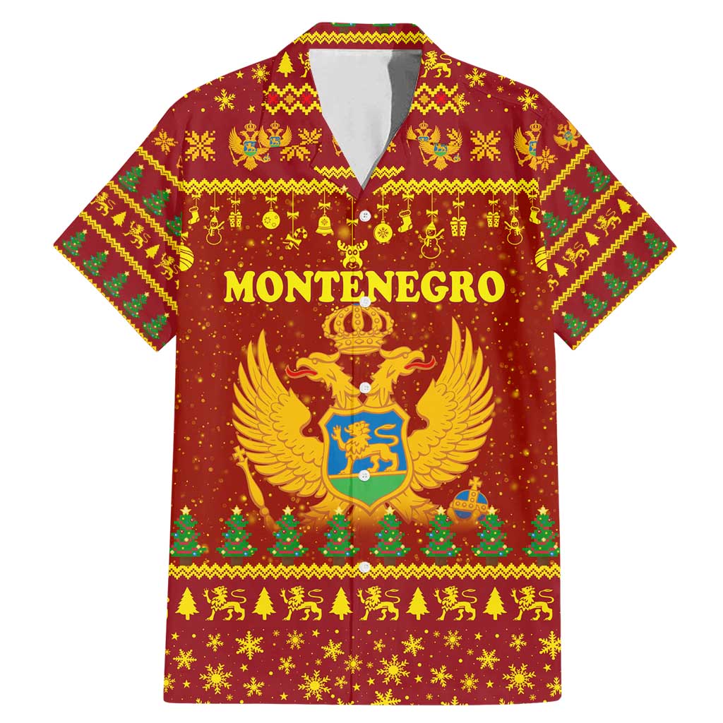 Montenegro Christmas Family Matching Mermaid Dress and Hawaiian Shirt with Red-Gold Theme, Double-Headed Eagle, and Santa Motif - Wonder Print Shop