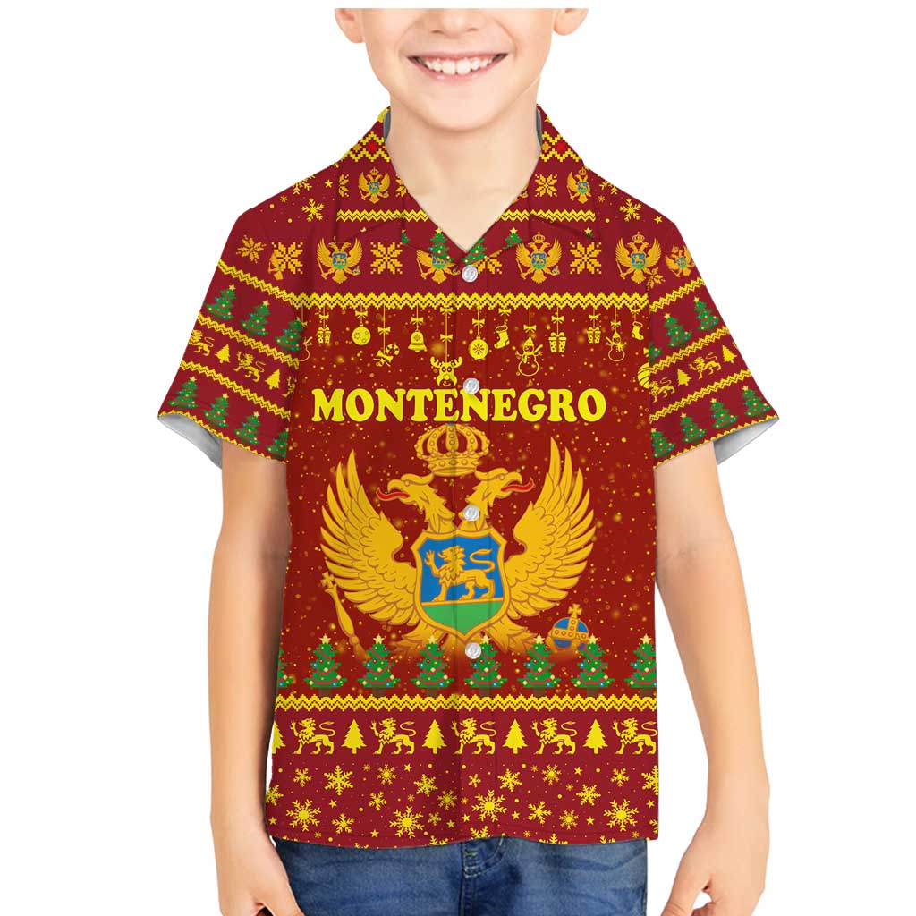 Montenegro Christmas Family Matching Mermaid Dress and Hawaiian Shirt with Red-Gold Theme, Double-Headed Eagle, and Santa Motif - Wonder Print Shop