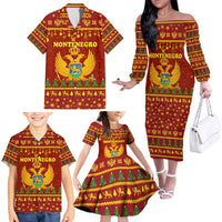 Montenegro Christmas Family Matching Off The Shoulder Long Sleeve Dress and Hawaiian Shirt with Red-Gold Theme, Double-Headed Eagle, and Santa Motif - Wonder Print Shop
