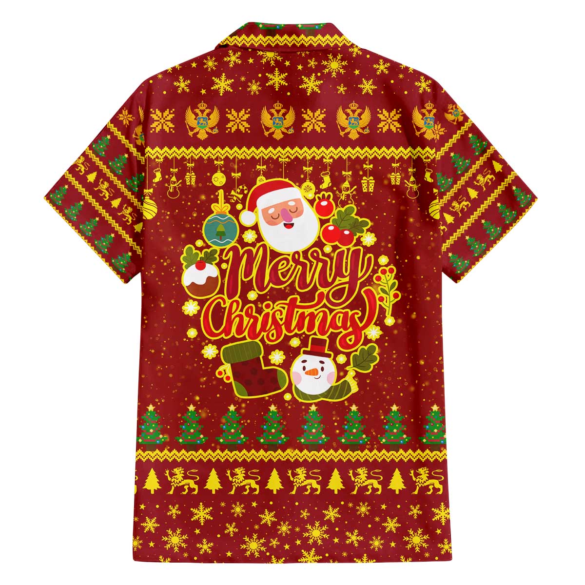 Montenegro Christmas Family Matching Off The Shoulder Long Sleeve Dress and Hawaiian Shirt with Red-Gold Theme, Double-Headed Eagle, and Santa Motif - Wonder Print Shop