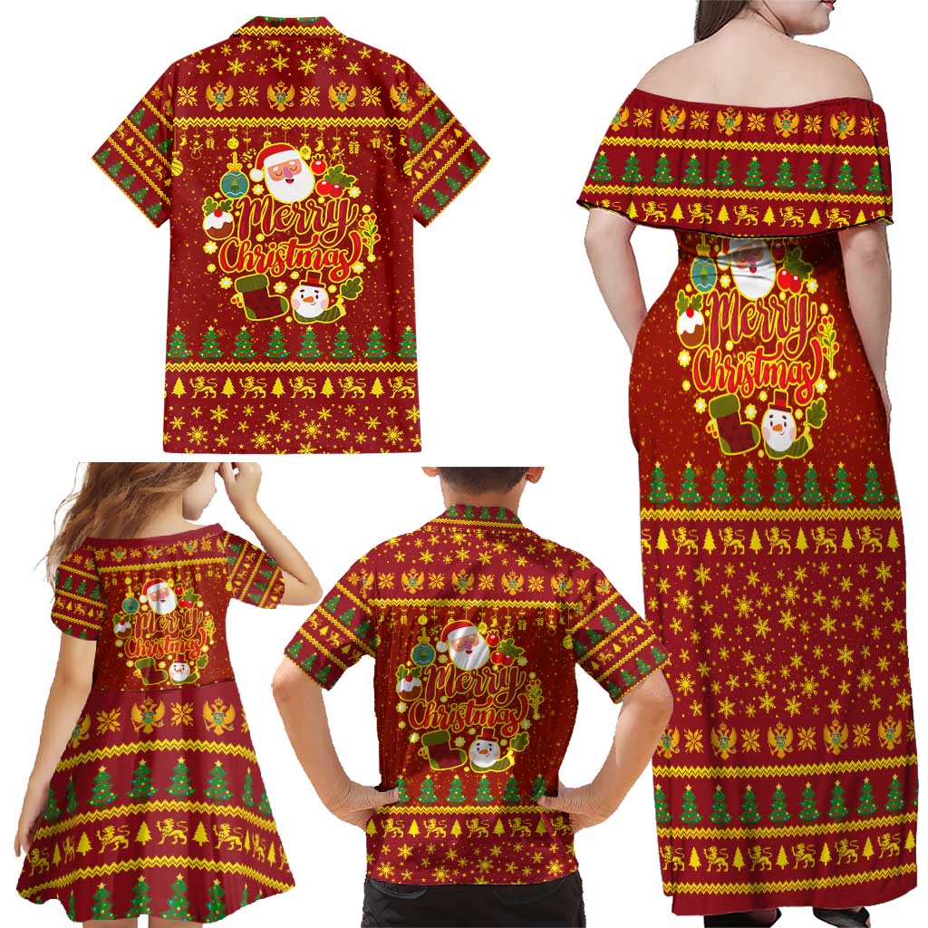 Montenegro Christmas Family Matching Off Shoulder Maxi Dress and Hawaiian Shirt with Red-Gold Theme, Double-Headed Eagle, and Santa Motif - Wonder Print Shop