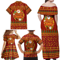Montenegro Christmas Family Matching Off Shoulder Maxi Dress and Hawaiian Shirt with Red-Gold Theme, Double-Headed Eagle, and Santa Motif - Wonder Print Shop