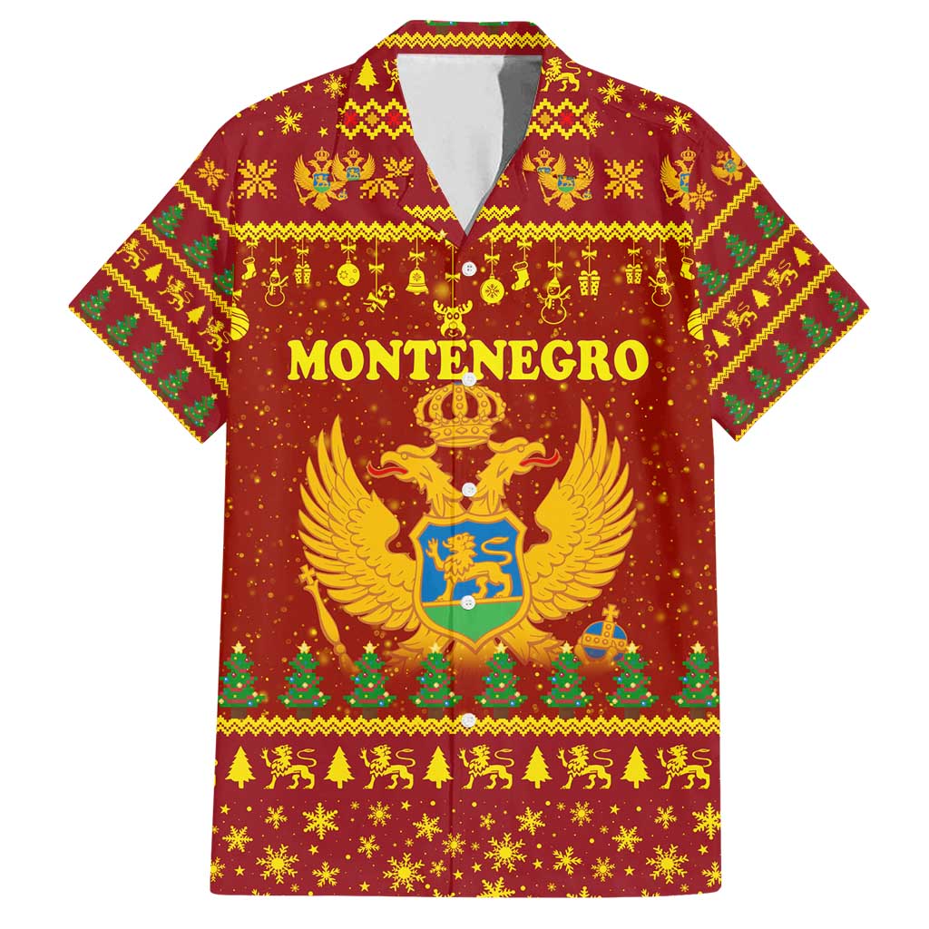 Montenegro Christmas Family Matching Off Shoulder Maxi Dress and Hawaiian Shirt with Red-Gold Theme, Double-Headed Eagle, and Santa Motif - Wonder Print Shop