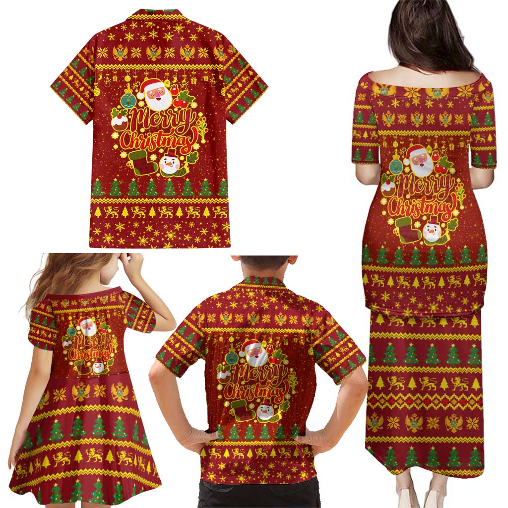 Montenegro Christmas Family Matching Puletasi and Hawaiian Shirt with Red-Gold Theme, Double-Headed Eagle, and Santa Motif - Wonder Print Shop