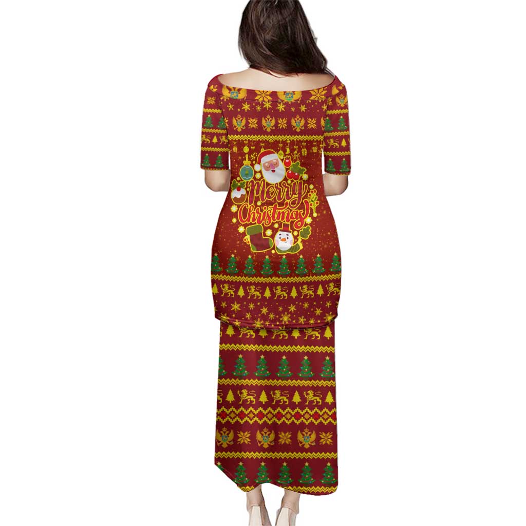 Montenegro Christmas Family Matching Puletasi and Hawaiian Shirt with Red-Gold Theme, Double-Headed Eagle, and Santa Motif - Wonder Print Shop