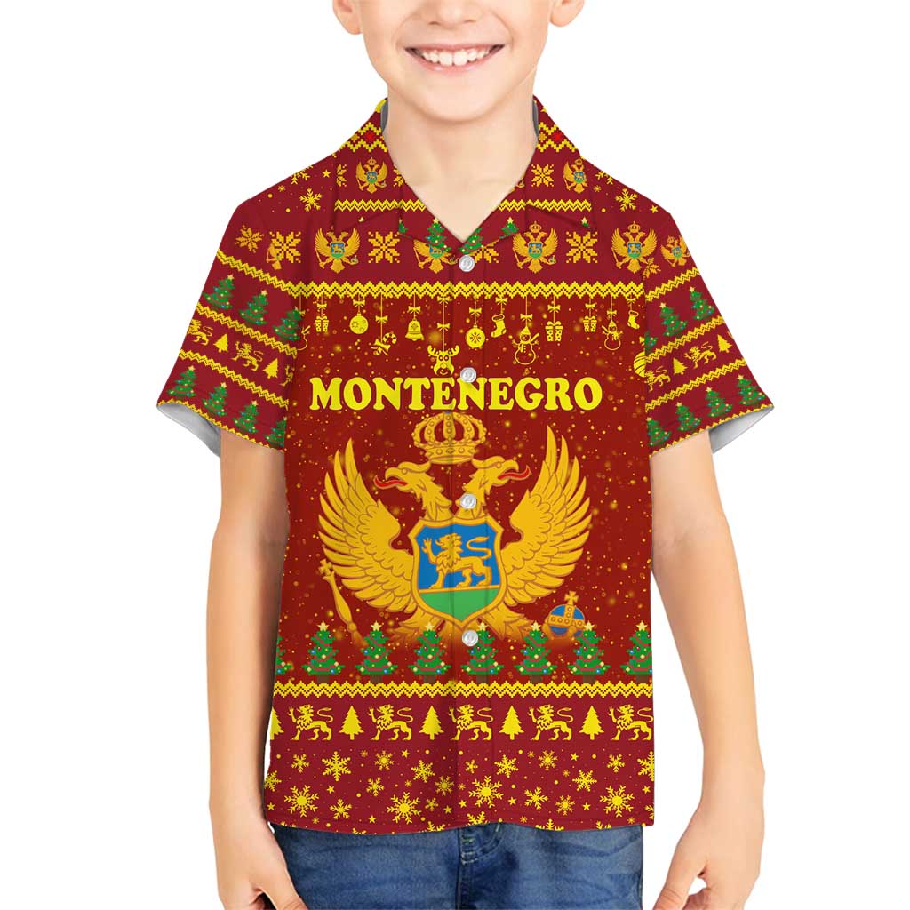 Montenegro Christmas Family Matching Puletasi and Hawaiian Shirt with Red-Gold Theme, Double-Headed Eagle, and Santa Motif - Wonder Print Shop