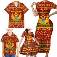 Montenegro Christmas Family Matching Short Sleeve Bodycon Dress and Hawaiian Shirt with Red-Gold Theme, Double-Headed Eagle, and Santa Motif - Wonder Print Shop