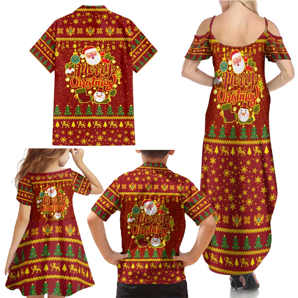 Montenegro Christmas Family Matching Summer Maxi Dress and Hawaiian Shirt with Red-Gold Theme, Double-Headed Eagle, and Santa Motif - Wonder Print Shop