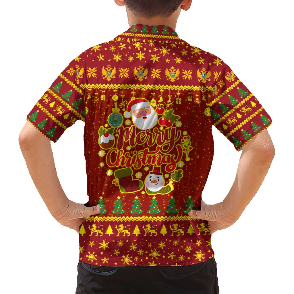 Montenegro Christmas Family Matching Tank Maxi Dress and Hawaiian Shirt with Red-Gold Theme, Double-Headed Eagle, and Santa Motif - Wonder Print Shop