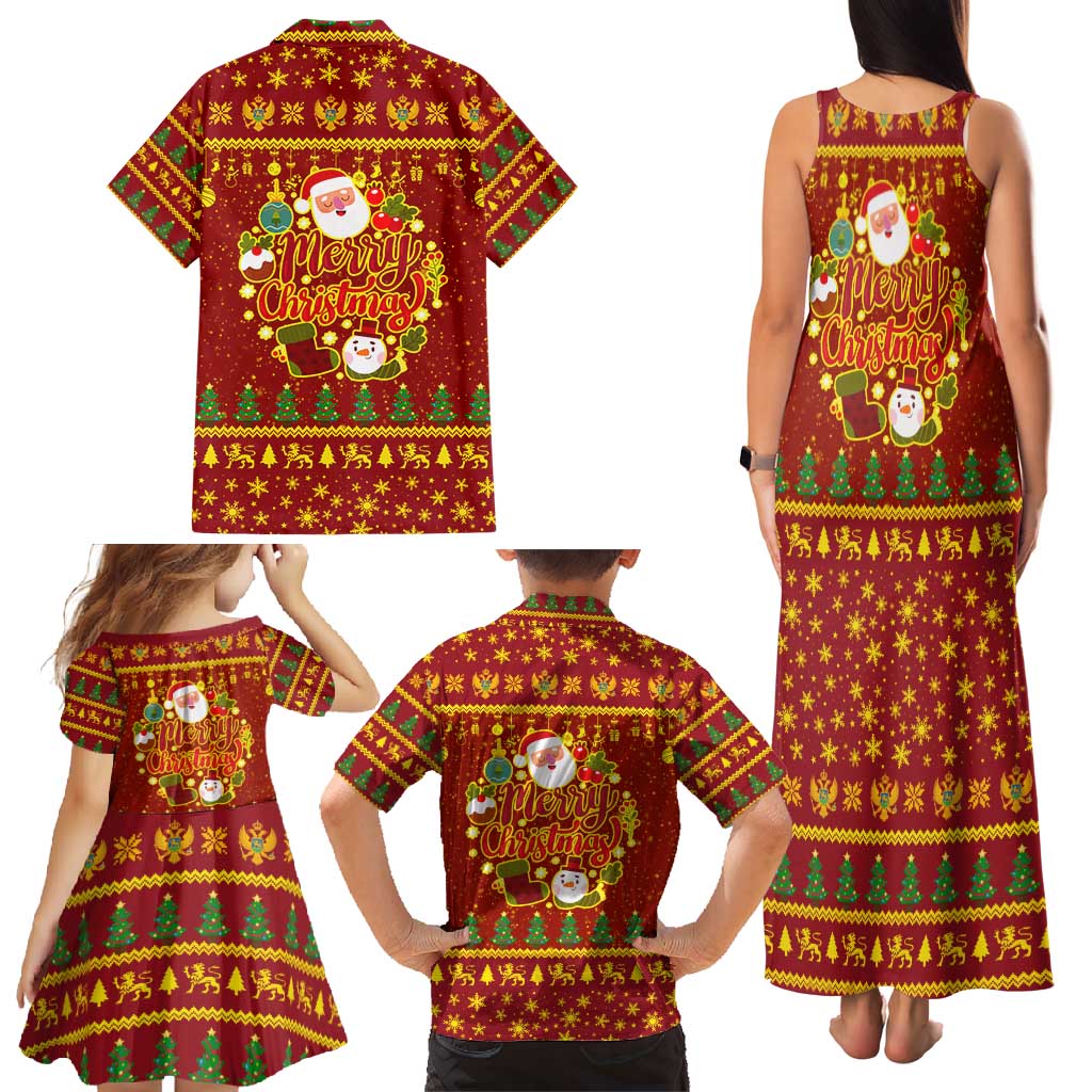 Montenegro Christmas Family Matching Tank Maxi Dress and Hawaiian Shirt with Red-Gold Theme, Double-Headed Eagle, and Santa Motif - Wonder Print Shop
