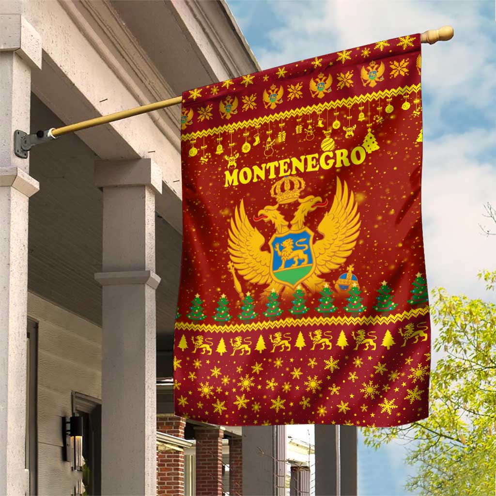 Montenegro Christmas Garden Flag with Red-Gold Theme, Double-Headed Eagle, and Santa Motif - Wonder Print Shop