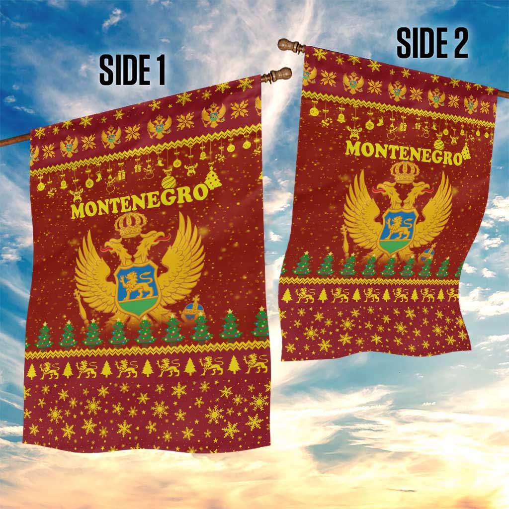 Montenegro Christmas Garden Flag with Red-Gold Theme, Double-Headed Eagle, and Santa Motif - Wonder Print Shop