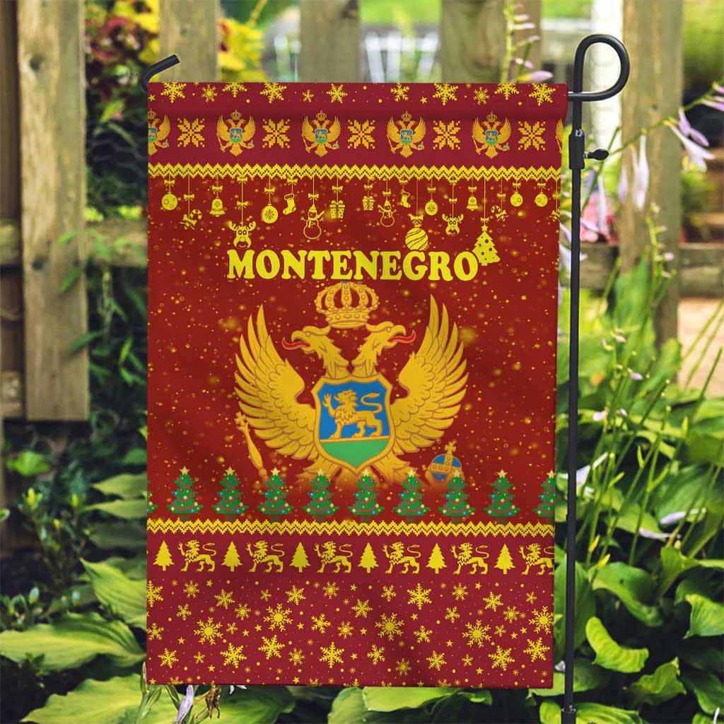 Montenegro Christmas Garden Flag with Red-Gold Theme, Double-Headed Eagle, and Santa Motif - Wonder Print Shop