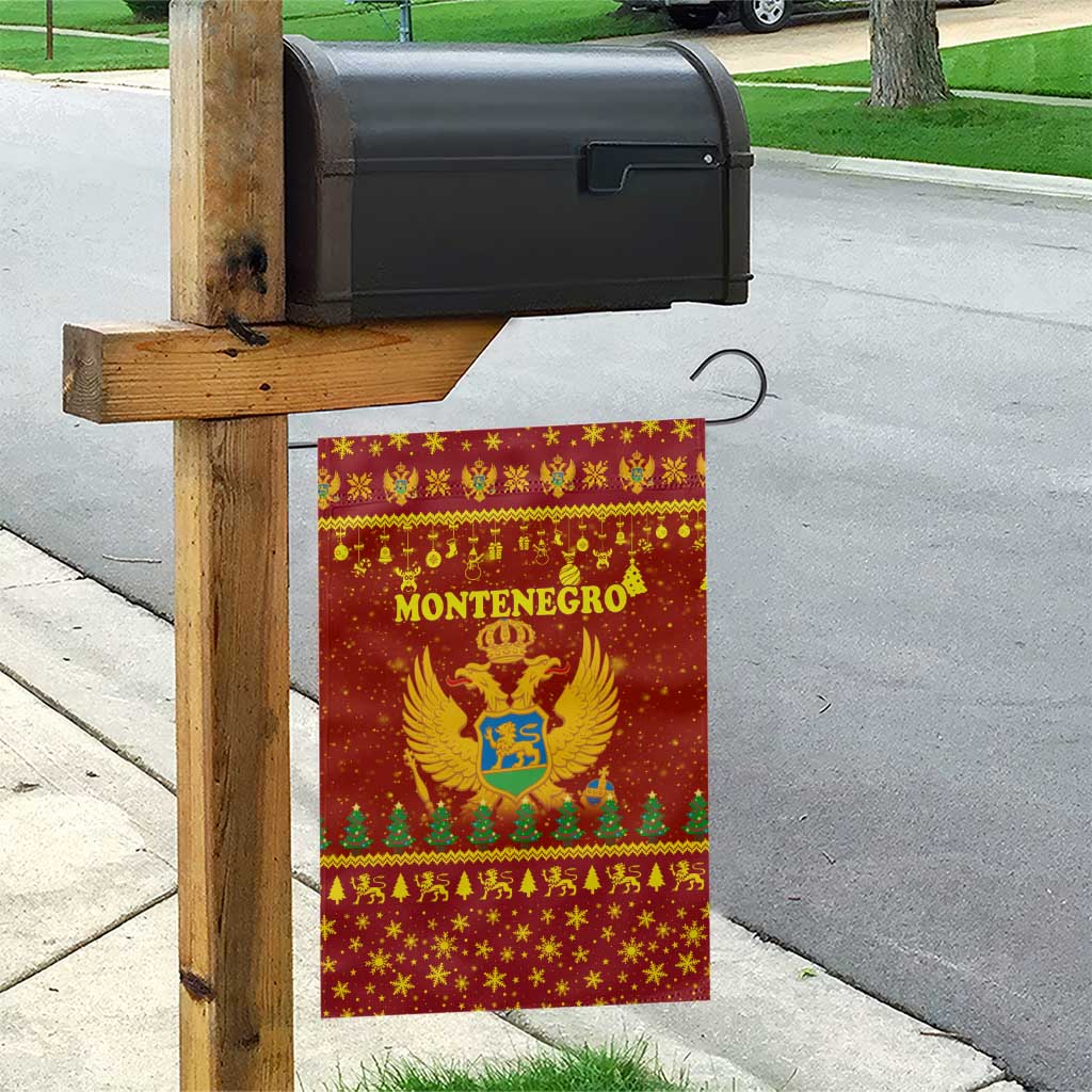 Montenegro Christmas Garden Flag with Red-Gold Theme, Double-Headed Eagle, and Santa Motif - Wonder Print Shop