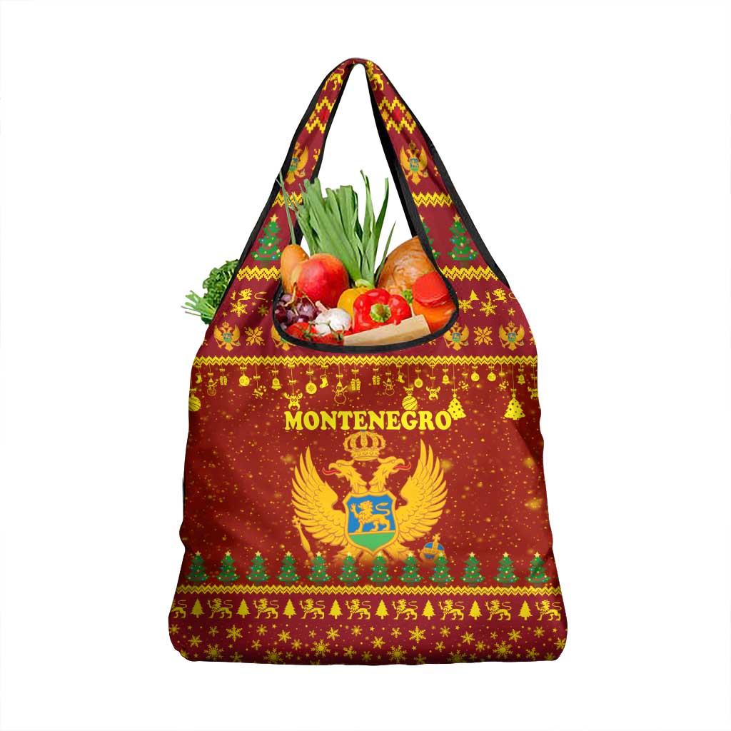 Montenegro Christmas Grocery Bag with Red-Gold Theme, Double-Headed Eagle, and Santa Motif - Wonder Print Shop