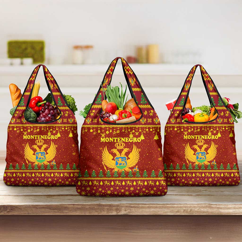 Montenegro Christmas Grocery Bag with Red-Gold Theme, Double-Headed Eagle, and Santa Motif - Wonder Print Shop