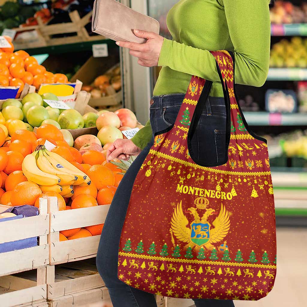 Montenegro Christmas Grocery Bag with Red-Gold Theme, Double-Headed Eagle, and Santa Motif - Wonder Print Shop