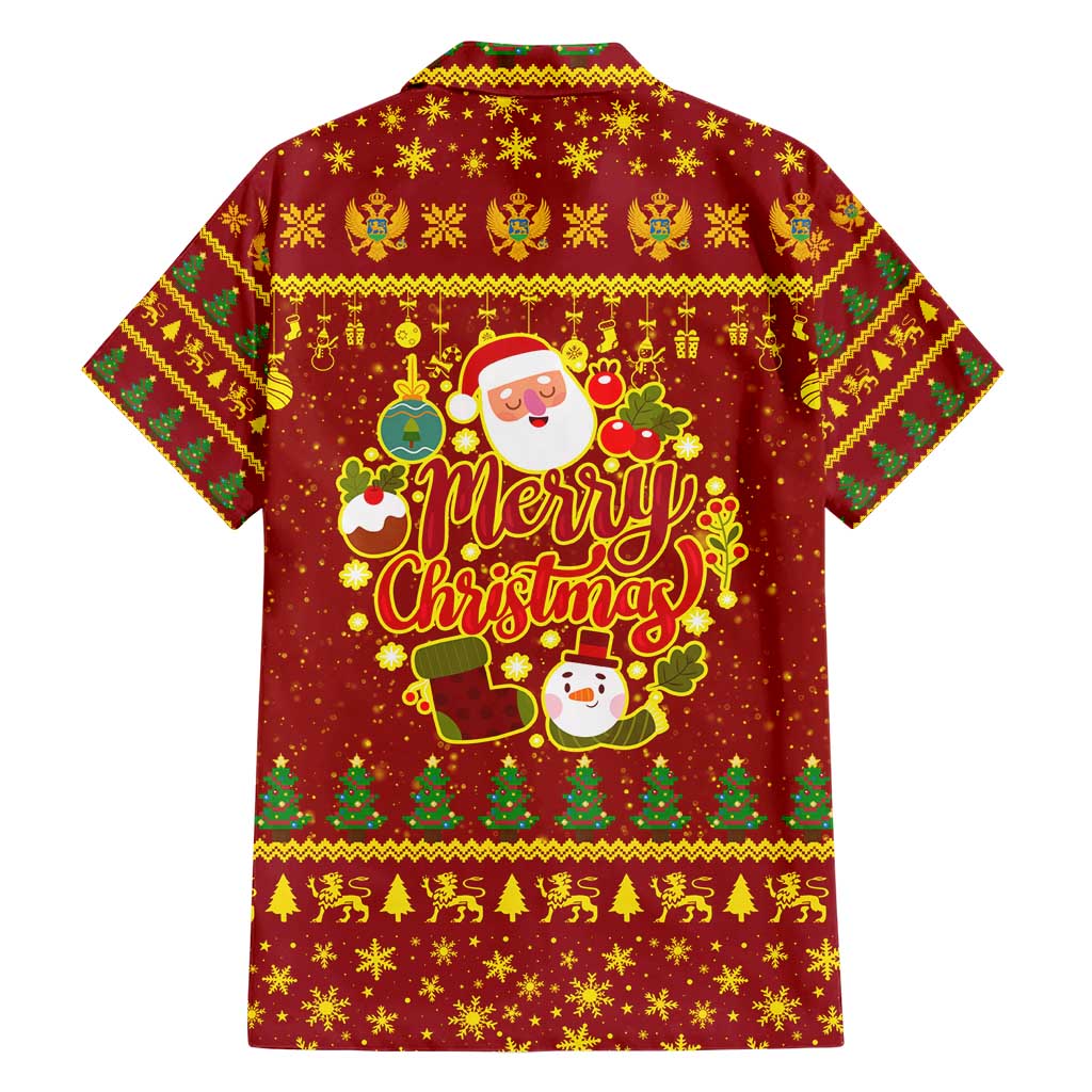 Montenegro Christmas Hawaiian Shirt with Red-Gold Theme, Double-Headed Eagle, and Santa Motif - Wonder Print Shop