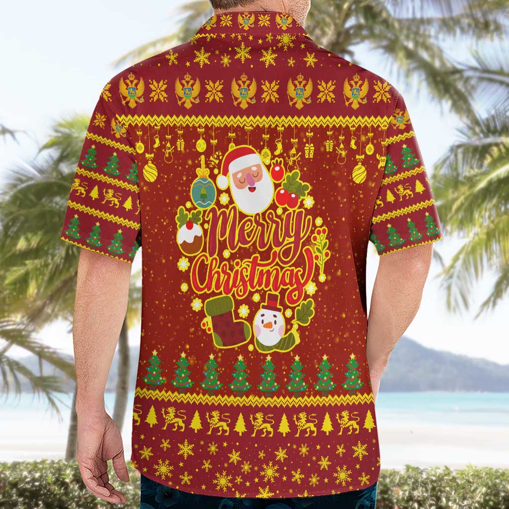Montenegro Christmas Hawaiian Shirt with Red-Gold Theme, Double-Headed Eagle, and Santa Motif - Wonder Print Shop