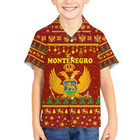 Montenegro Christmas Hawaiian Shirt with Red-Gold Theme, Double-Headed Eagle, and Santa Motif - Wonder Print Shop