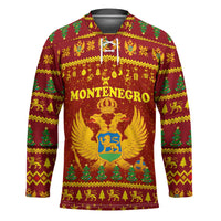 Montenegro Christmas Hockey Jersey with Red-Gold Theme, Double-Headed Eagle, and Santa Motif - Wonder Print Shop