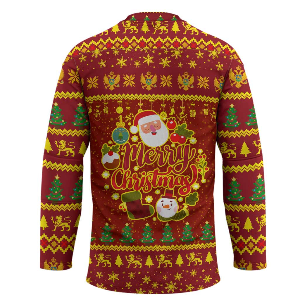 Montenegro Christmas Hockey Jersey with Red-Gold Theme, Double-Headed Eagle, and Santa Motif - Wonder Print Shop