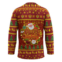 Montenegro Christmas Hockey Jersey with Red-Gold Theme, Double-Headed Eagle, and Santa Motif - Wonder Print Shop