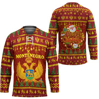 Montenegro Christmas Hockey Jersey with Red-Gold Theme, Double-Headed Eagle, and Santa Motif - Wonder Print Shop