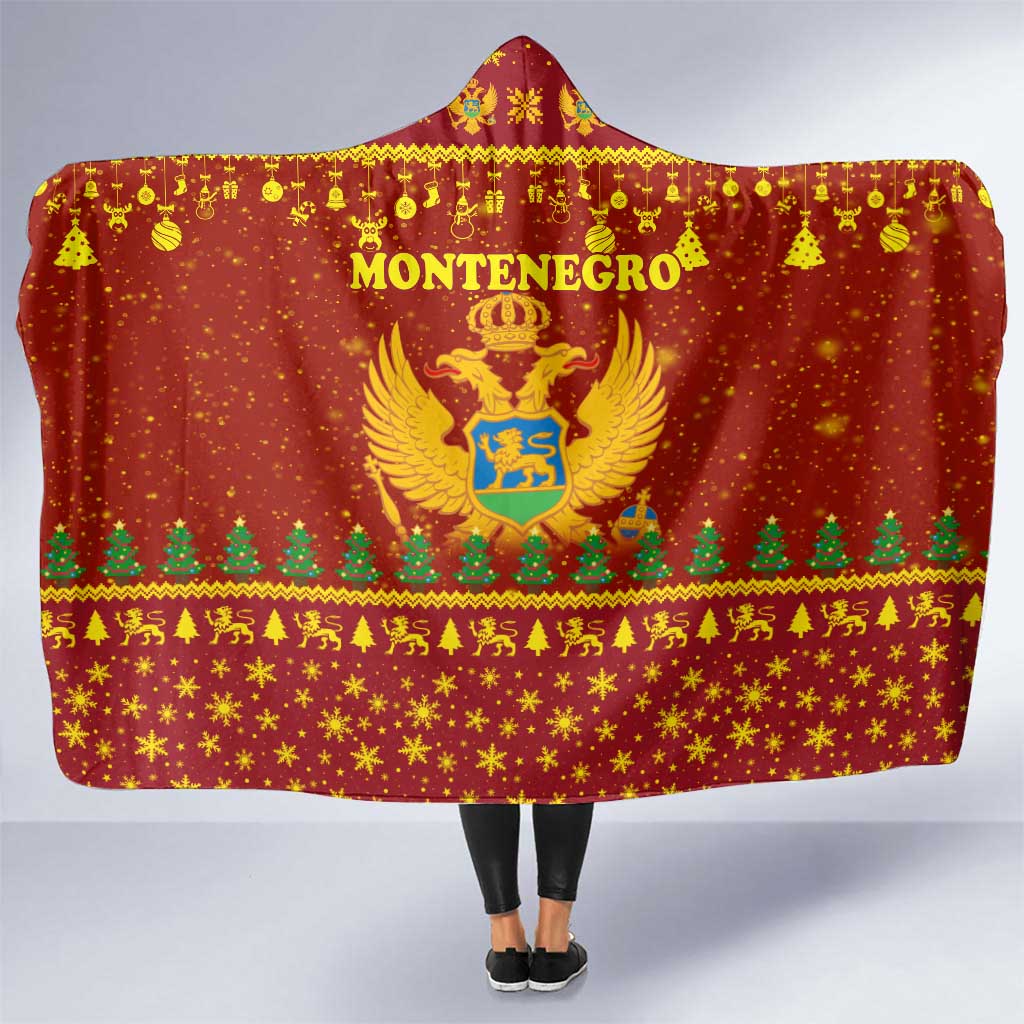 Montenegro Christmas Hooded Blanket with Red-Gold Theme, Double-Headed Eagle, and Santa Motif - Wonder Print Shop