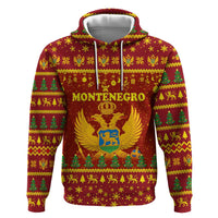 Montenegro Christmas Hoodie with Red-Gold Theme, Double-Headed Eagle, and Santa Motif - Wonder Print Shop