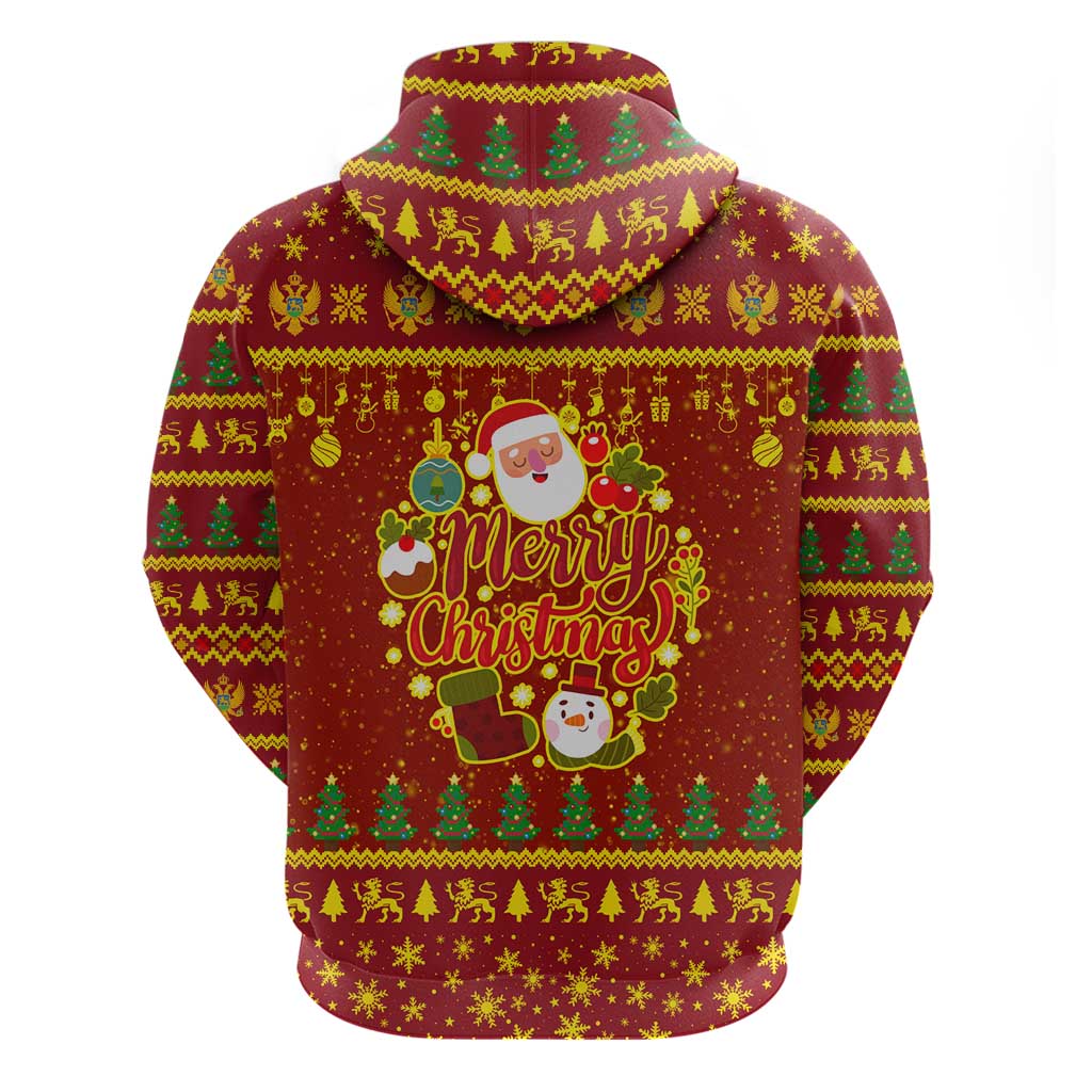 Montenegro Christmas Hoodie with Red-Gold Theme, Double-Headed Eagle, and Santa Motif - Wonder Print Shop