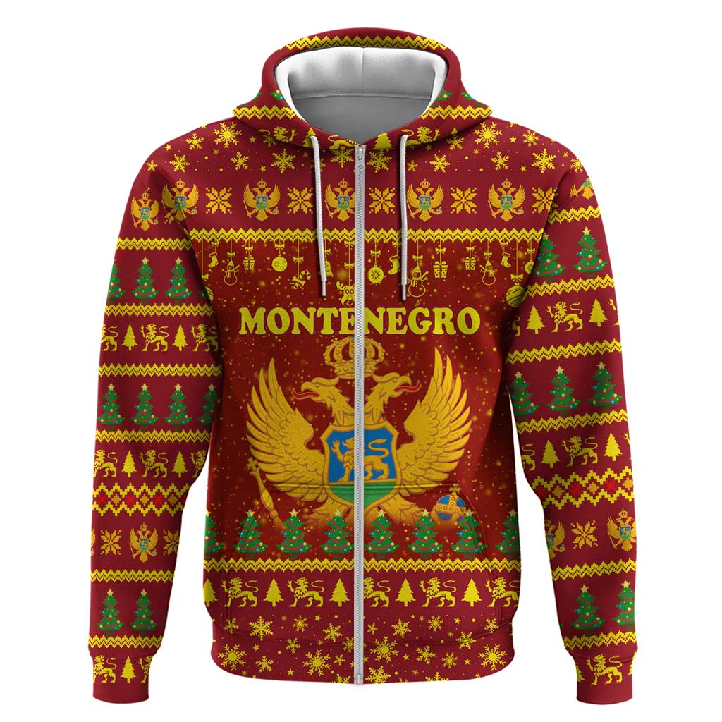 Montenegro Christmas Hoodie with Red-Gold Theme, Double-Headed Eagle, and Santa Motif - Wonder Print Shop