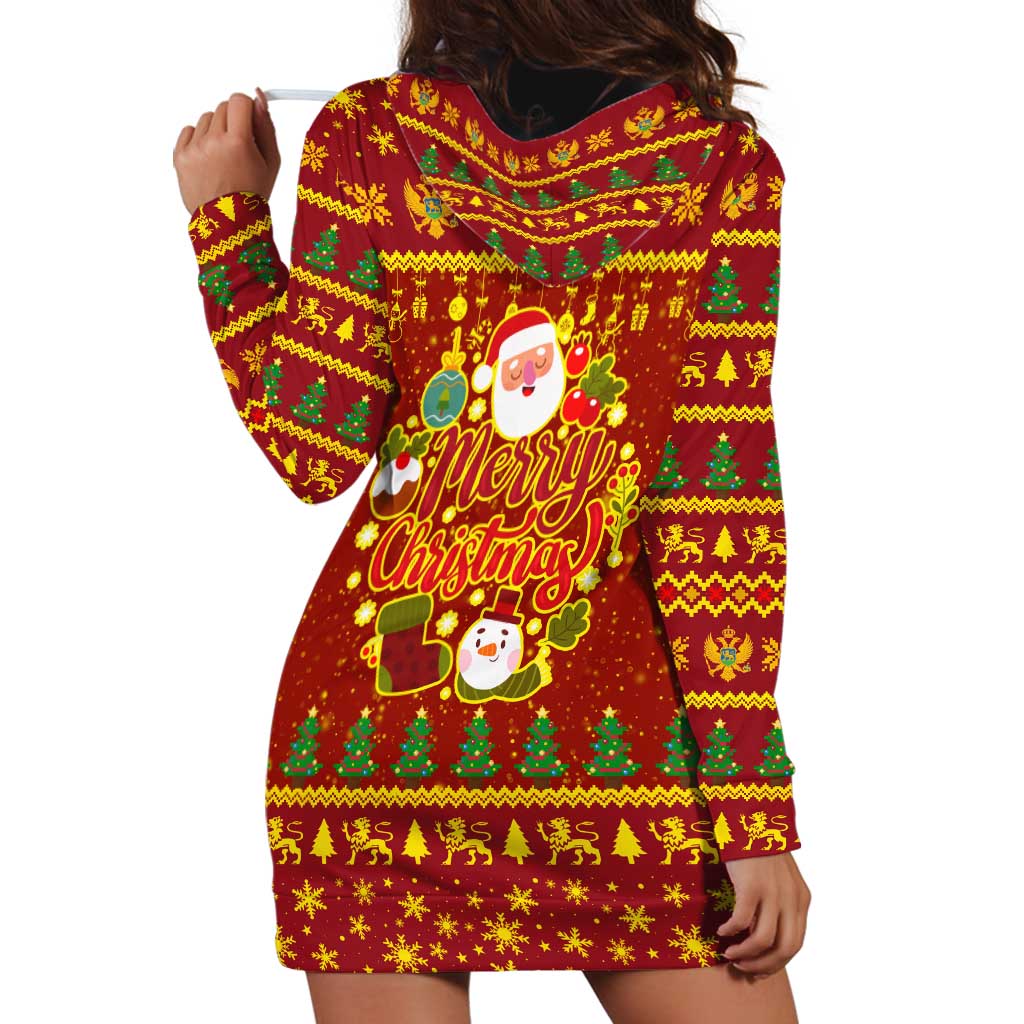Montenegro Christmas Hoodie Dress with Red-Gold Theme, Double-Headed Eagle, and Santa Motif - Wonder Print Shop