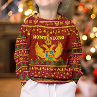 Montenegro Christmas Kid Ugly Christmas Sweater with Red-Gold Theme, Double-Headed Eagle, and Santa Motif - Wonder Print Shop