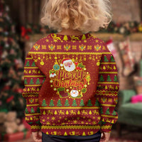Montenegro Christmas Kid Ugly Christmas Sweater with Red-Gold Theme, Double-Headed Eagle, and Santa Motif - Wonder Print Shop