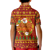 Montenegro Christmas Kid Polo Shirt with Red-Gold Theme, Double-Headed Eagle, and Santa Motif - Wonder Print Shop