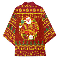 Montenegro Christmas Kimono with Red-Gold Theme, Double-Headed Eagle, and Santa Motif - Wonder Print Shop