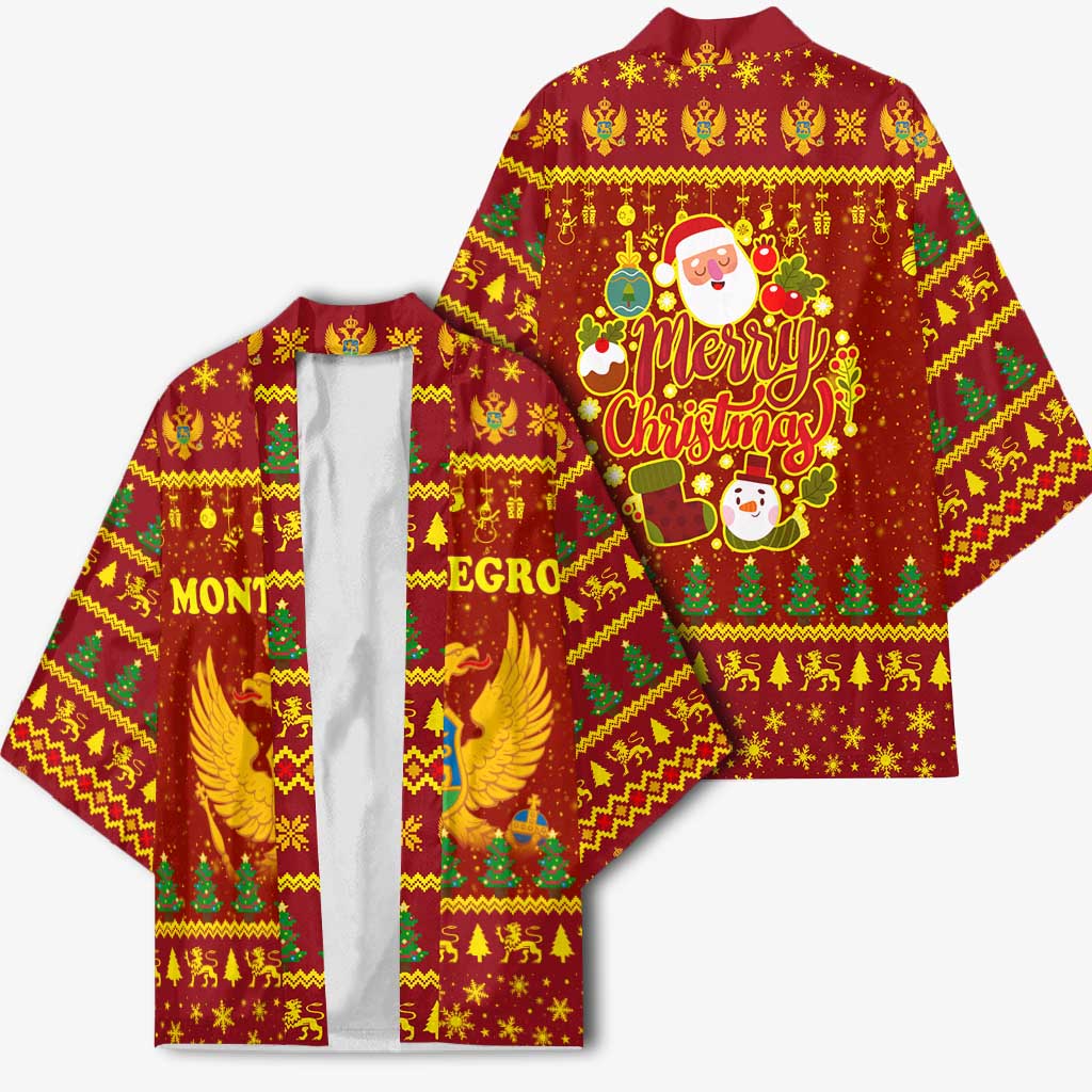 Montenegro Christmas Kimono with Red-Gold Theme, Double-Headed Eagle, and Santa Motif - Wonder Print Shop