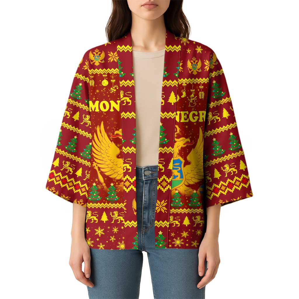 Montenegro Christmas Kimono with Red-Gold Theme, Double-Headed Eagle, and Santa Motif - Wonder Print Shop