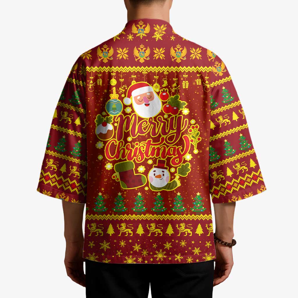 Montenegro Christmas Kimono with Red-Gold Theme, Double-Headed Eagle, and Santa Motif - Wonder Print Shop