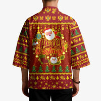 Montenegro Christmas Kimono with Red-Gold Theme, Double-Headed Eagle, and Santa Motif - Wonder Print Shop