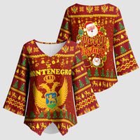 Montenegro Christmas Kimono Sleeve Blouse with Red-Gold Theme, Double-Headed Eagle, and Santa Motif - Wonder Print Shop