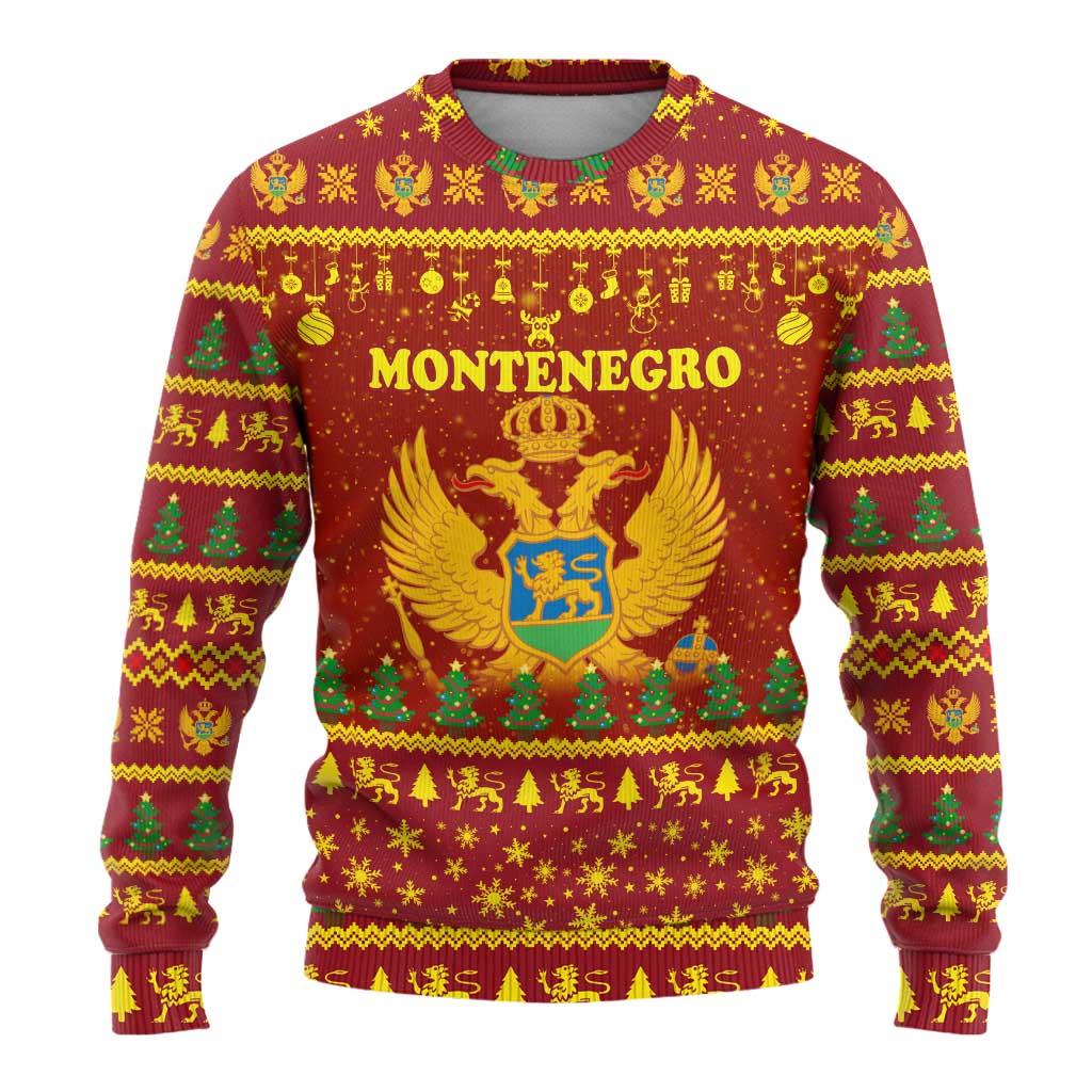 Montenegro Christmas Ugly Christmas Sweater with Red-Gold Theme, Double-Headed Eagle, and Santa Motif - Wonder Print Shop