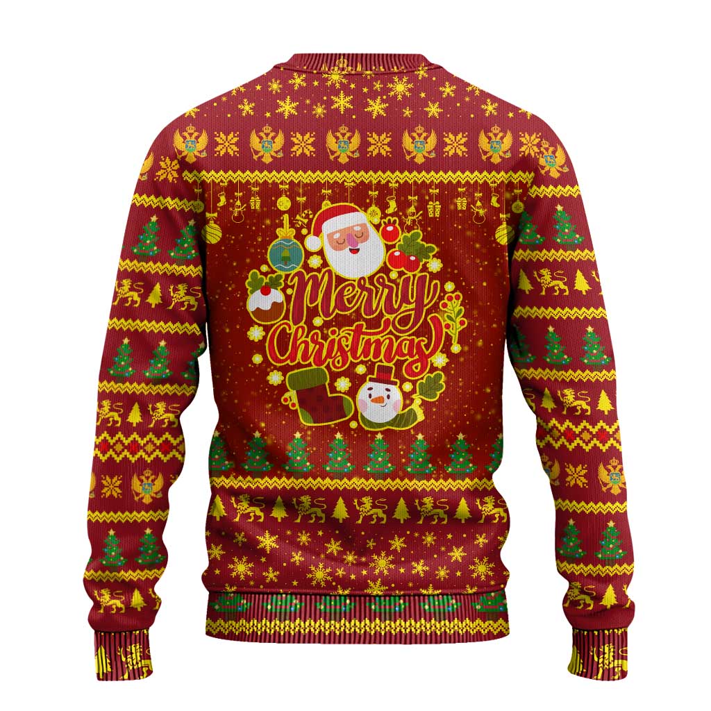 Montenegro Christmas Ugly Christmas Sweater with Red-Gold Theme, Double-Headed Eagle, and Santa Motif - Wonder Print Shop