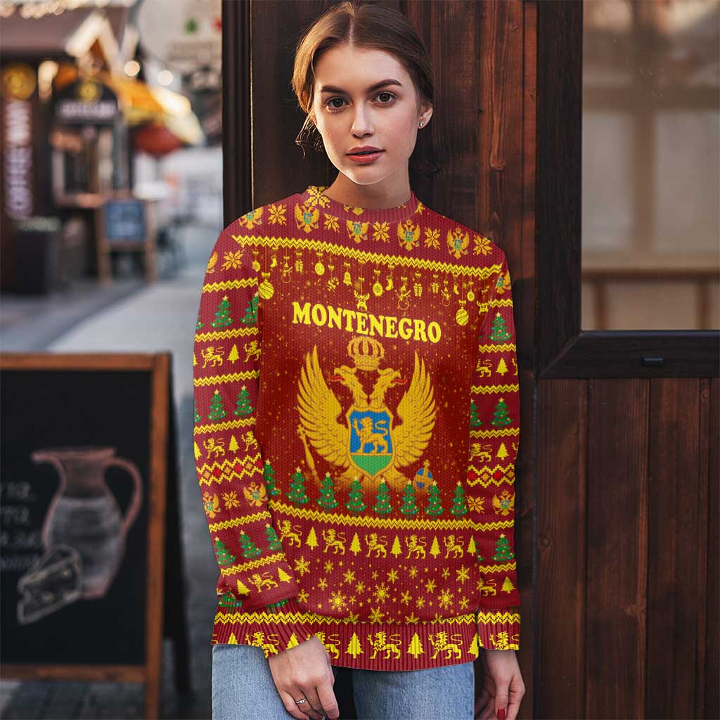 Montenegro Christmas Ugly Christmas Sweater with Red-Gold Theme, Double-Headed Eagle, and Santa Motif - Wonder Print Shop