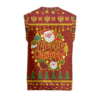 Montenegro Christmas Knitted V-Neck Vest with Red-Gold Theme, Double-Headed Eagle, and Santa Motif - Wonder Print Shop