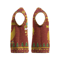 Montenegro Christmas Knitted V-Neck Vest with Red-Gold Theme, Double-Headed Eagle, and Santa Motif - Wonder Print Shop