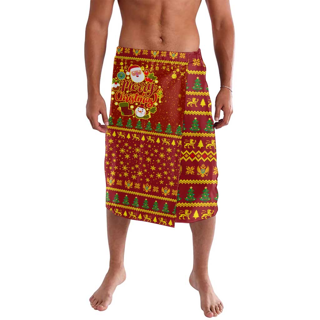 Montenegro Christmas Lavalava with Red-Gold Theme, Double-Headed Eagle, and Santa Motif - Wonder Print Shop