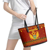 Montenegro Christmas Leather Tote Bag with Red-Gold Theme, Double-Headed Eagle, and Santa Motif - Wonder Print Shop